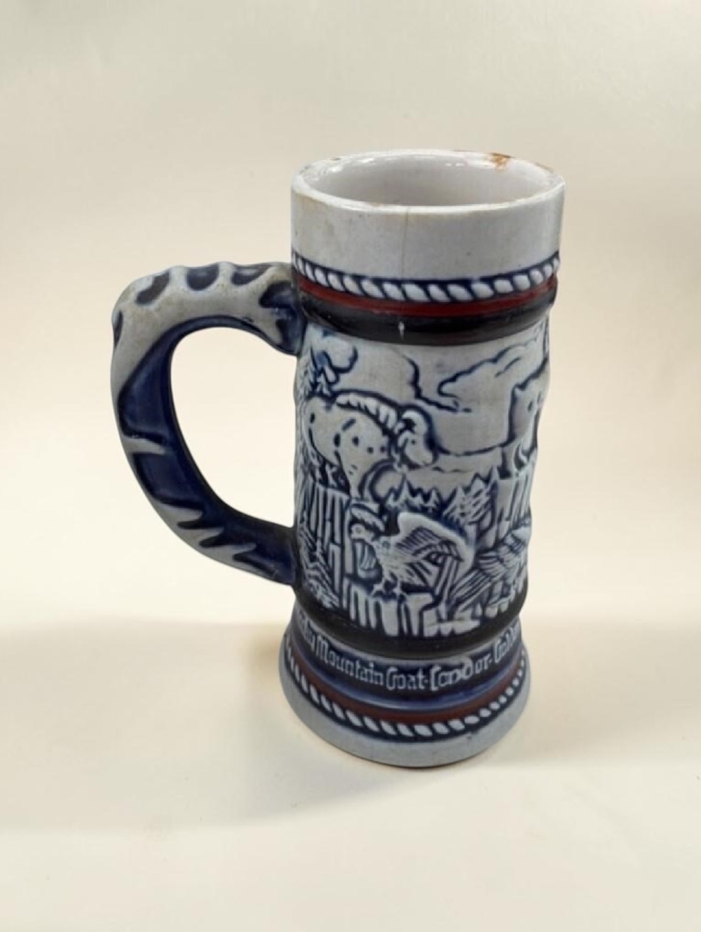 1983 Avon Handcrafted Ceramic Mini Beer Stein Mug with Mountain Goat and Moose
